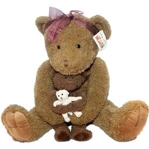 Russ Animal Junction Teddy Bear Mama with Baby Cub Plush Brown JUMBO 30" W/Tags